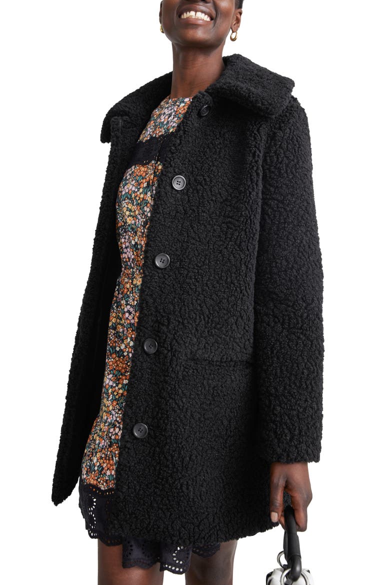 Faux Shearling Coat, Main, color, BLACK