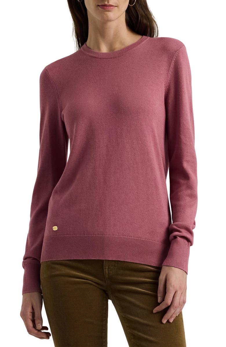 Lauren Ralph Lauren Cotton Blend Sweater, Main, color, Rose Blush
