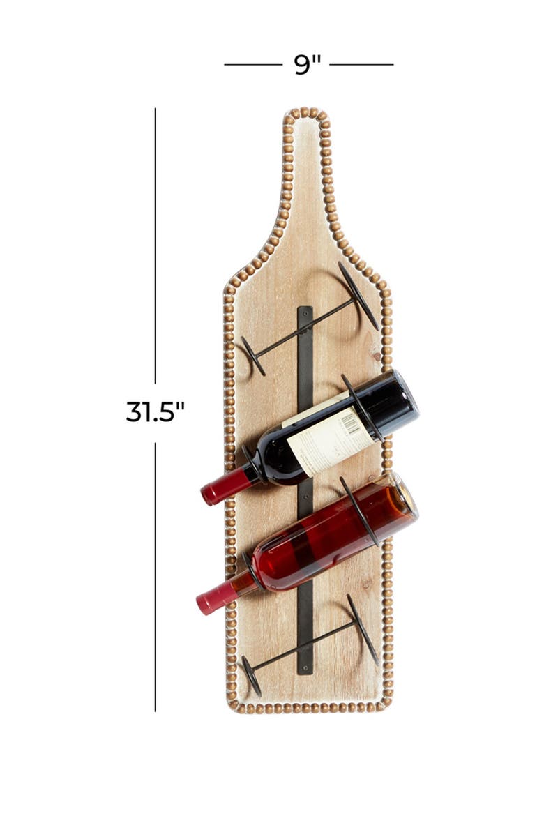 Brown Wood Bottle Shaped Wall Wine Rack with Beaded Frame, Alternate, color, BROWN