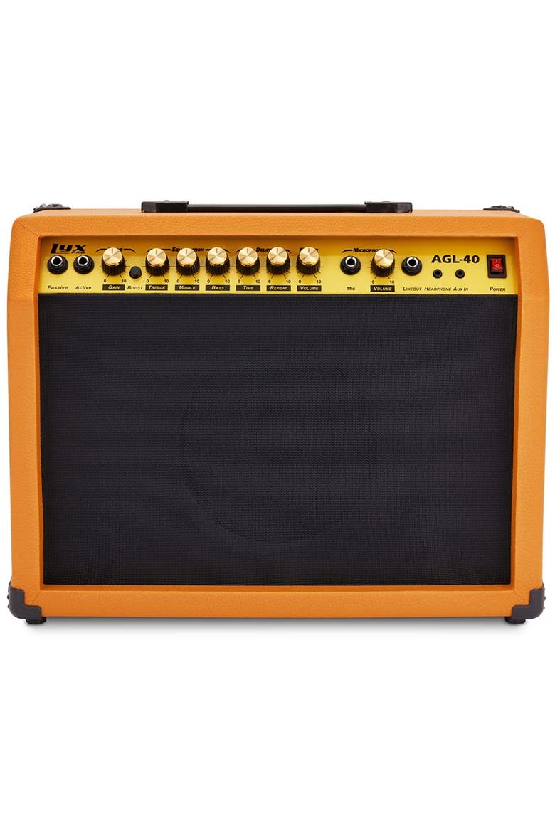40 Watt Electric Guitar Amplifier with 8, 4-Ohm Speaker, Microphone Inputs & More, Main, color, Mahogany
