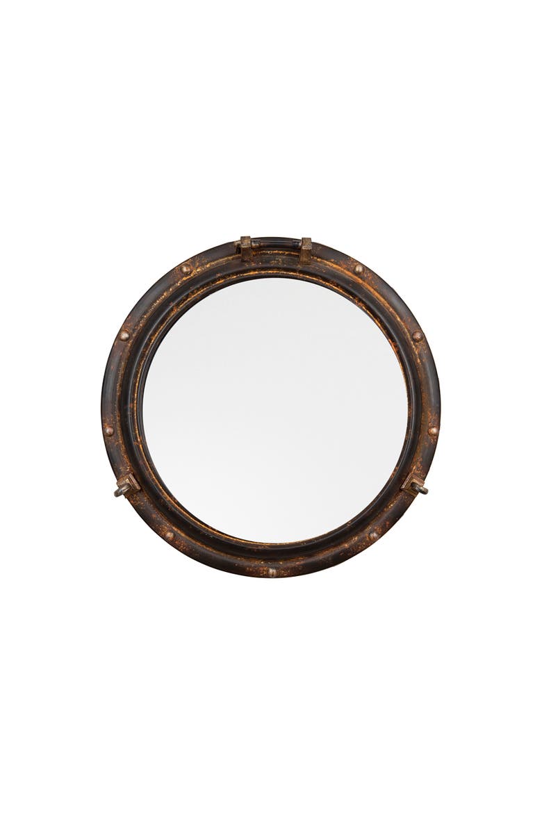 Round Metal Porthole Wall Mirror, Rust, Main, color, Brown