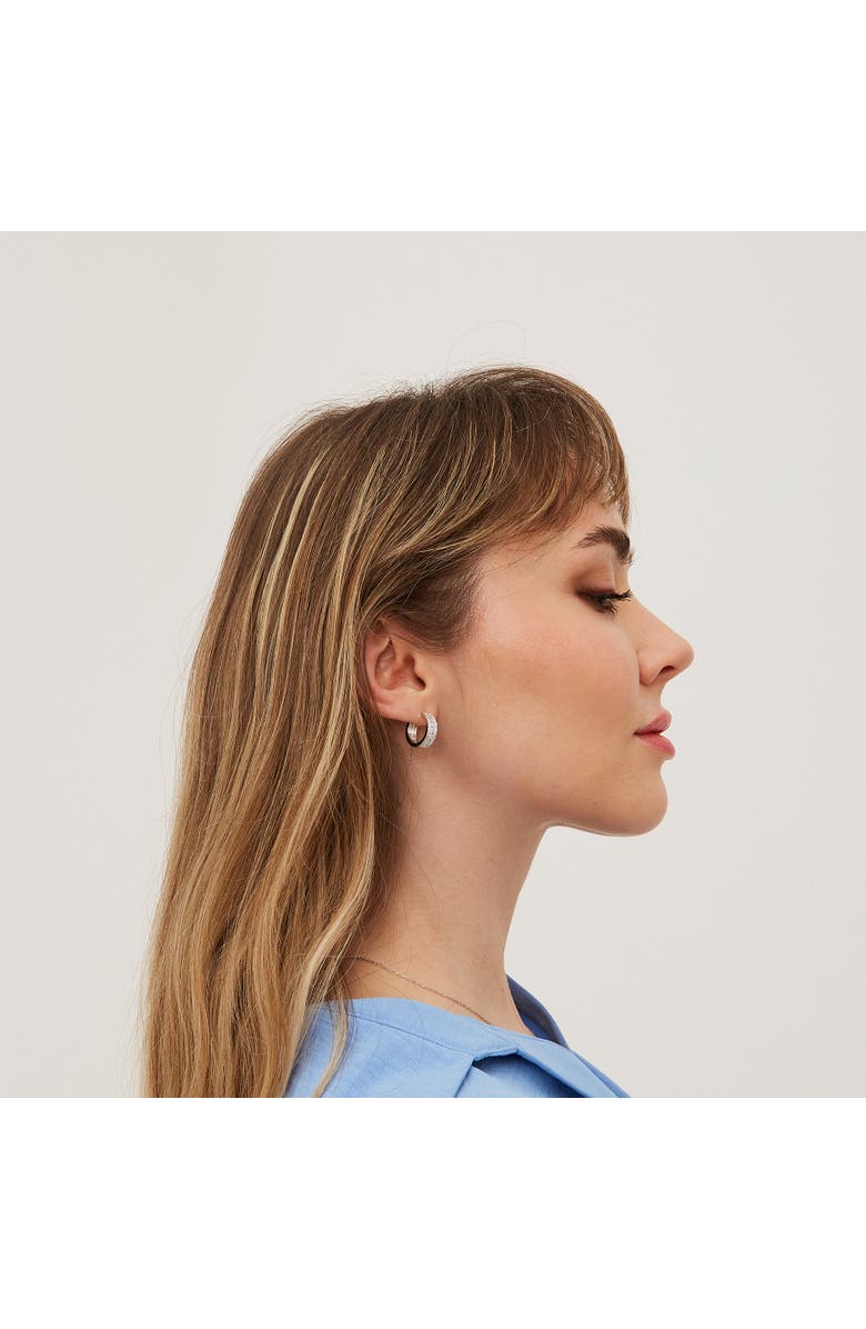 Spero London Baguette Cubic Zirconia Sterling Silver Pave Hoop Earrings, Alternate, color, Silver