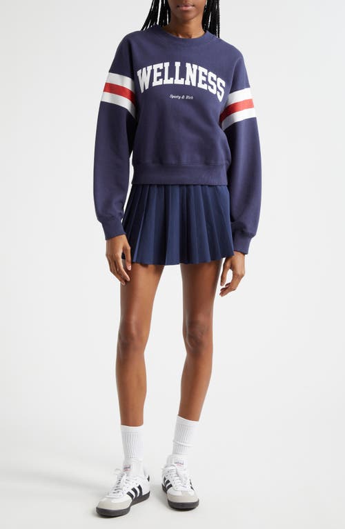 Sporty And Rich Sporty & Rich Wellness Rugby Stripe Cotton Graphic Sweatshirt In Navy