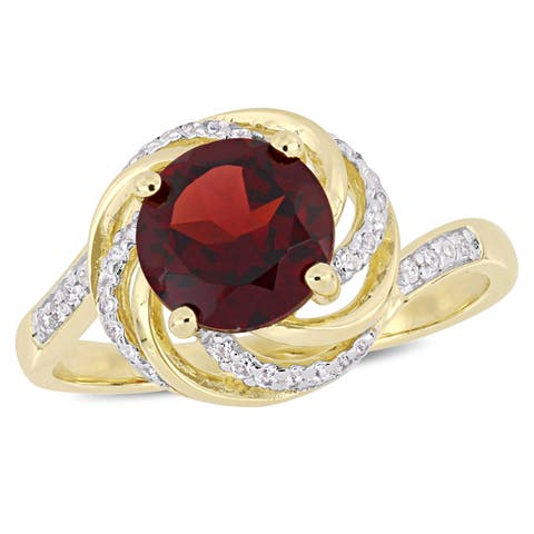 Garnet, White Topaz & Diamond Swirl Ring