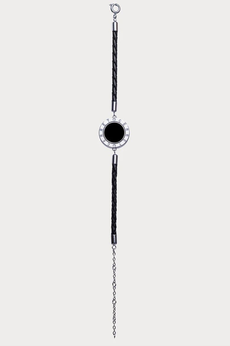 Silver 925 Plated Leather Strap With Black Enamel Luxury Safety Bracelet, Alternate, color, Silver