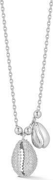GLAZE JEWELRY Pavé Cubic Zirconia Shell Charm Pendant Necklace