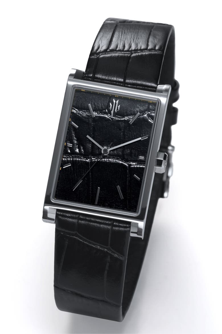 Black Croc Leather Swiss Automatic Watch, Alternate, color, Black