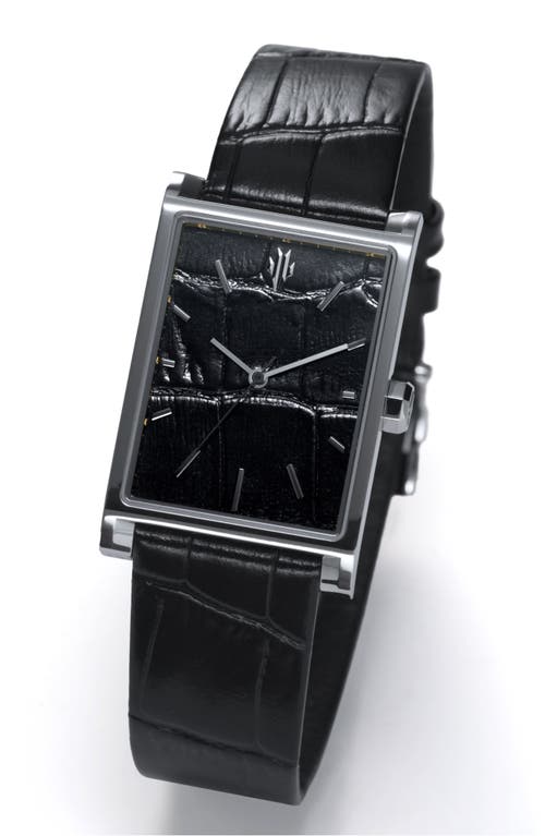 Vieren Black Croc Leather Swiss Automatic Watch In Black
