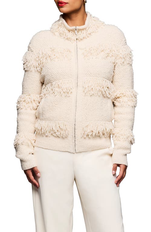 Nic + Zoe Nic+zoe Fringe Knit Jacket In Neutral