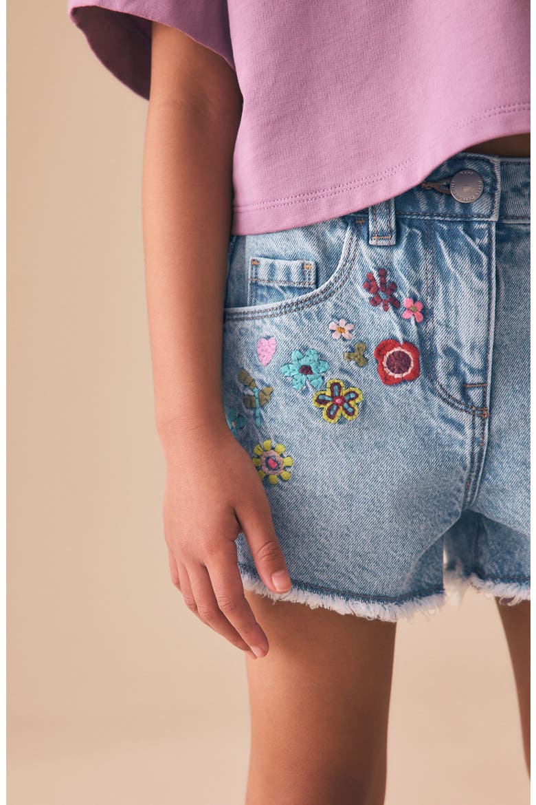 Kids' Embroidered Floral Denim Shorts, Alternate, color, BLUE