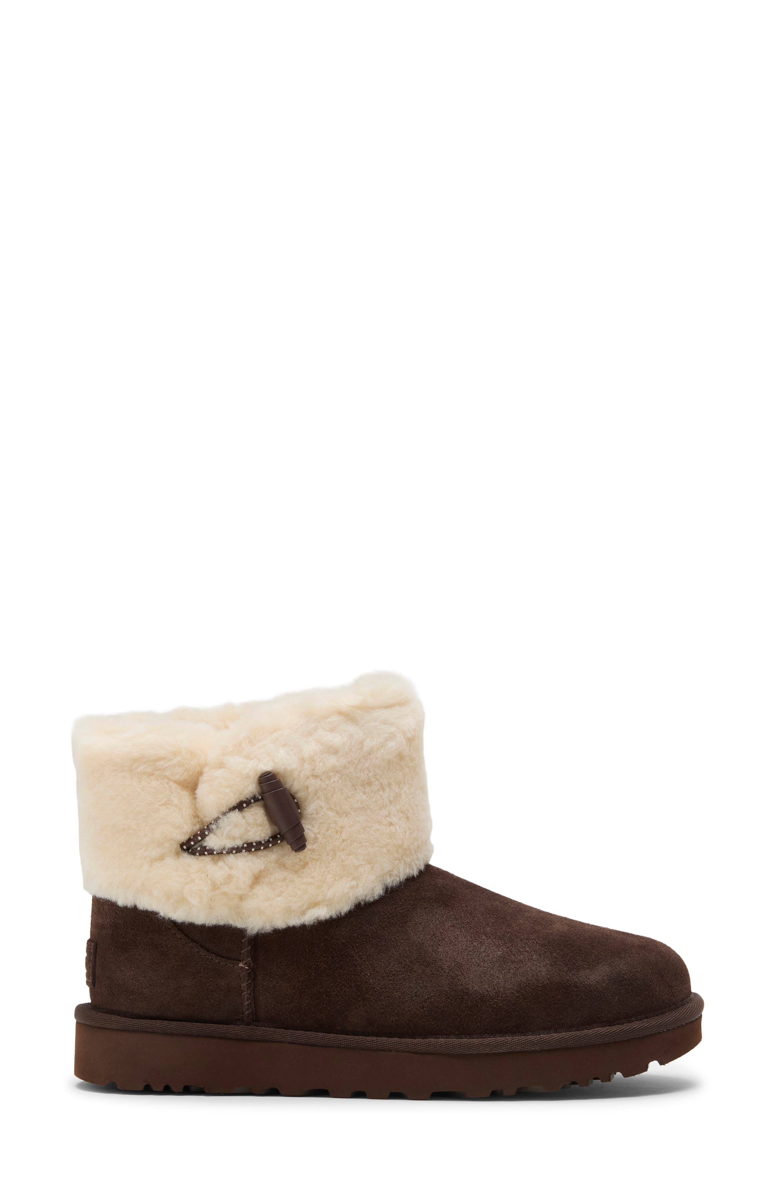 Classic Mini Posy Toggle Genuine Shearling Boot, Alternate, color, BURNT CEDAR