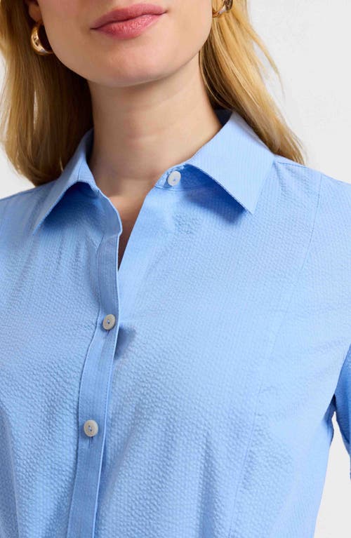 Foxcroft Fiona Belted Seersucker Shirtdress In Lake Blue