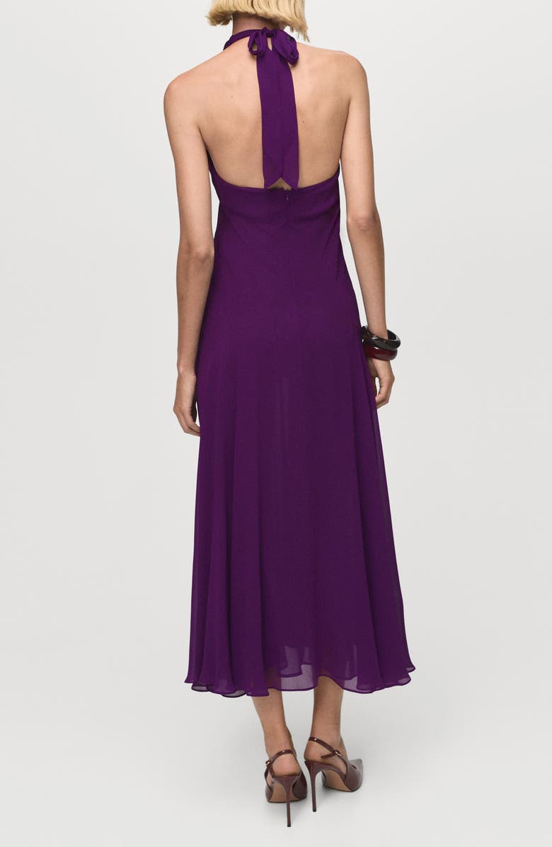 MANGO Pleated Halter Midi Dress, Alternate, color, Purple