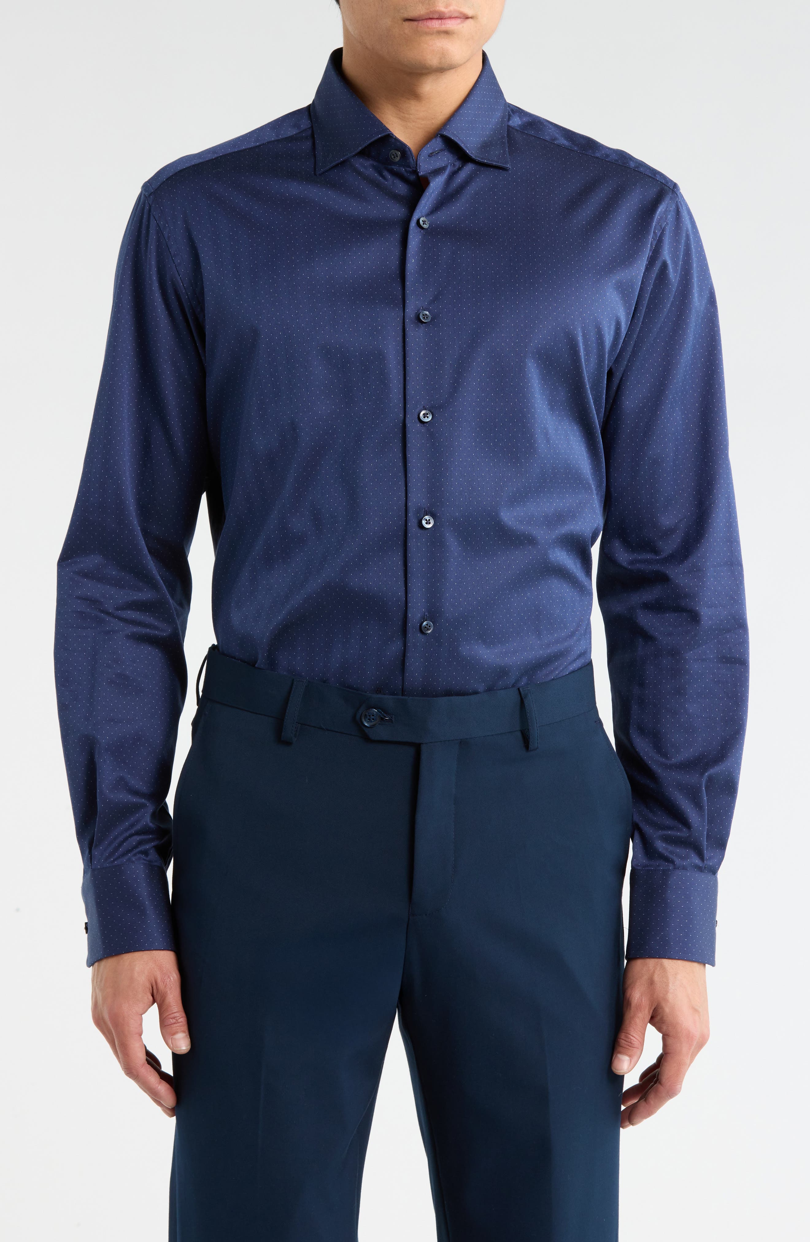 Eterna Modern Fit Dobby Dot Button Front Shirt