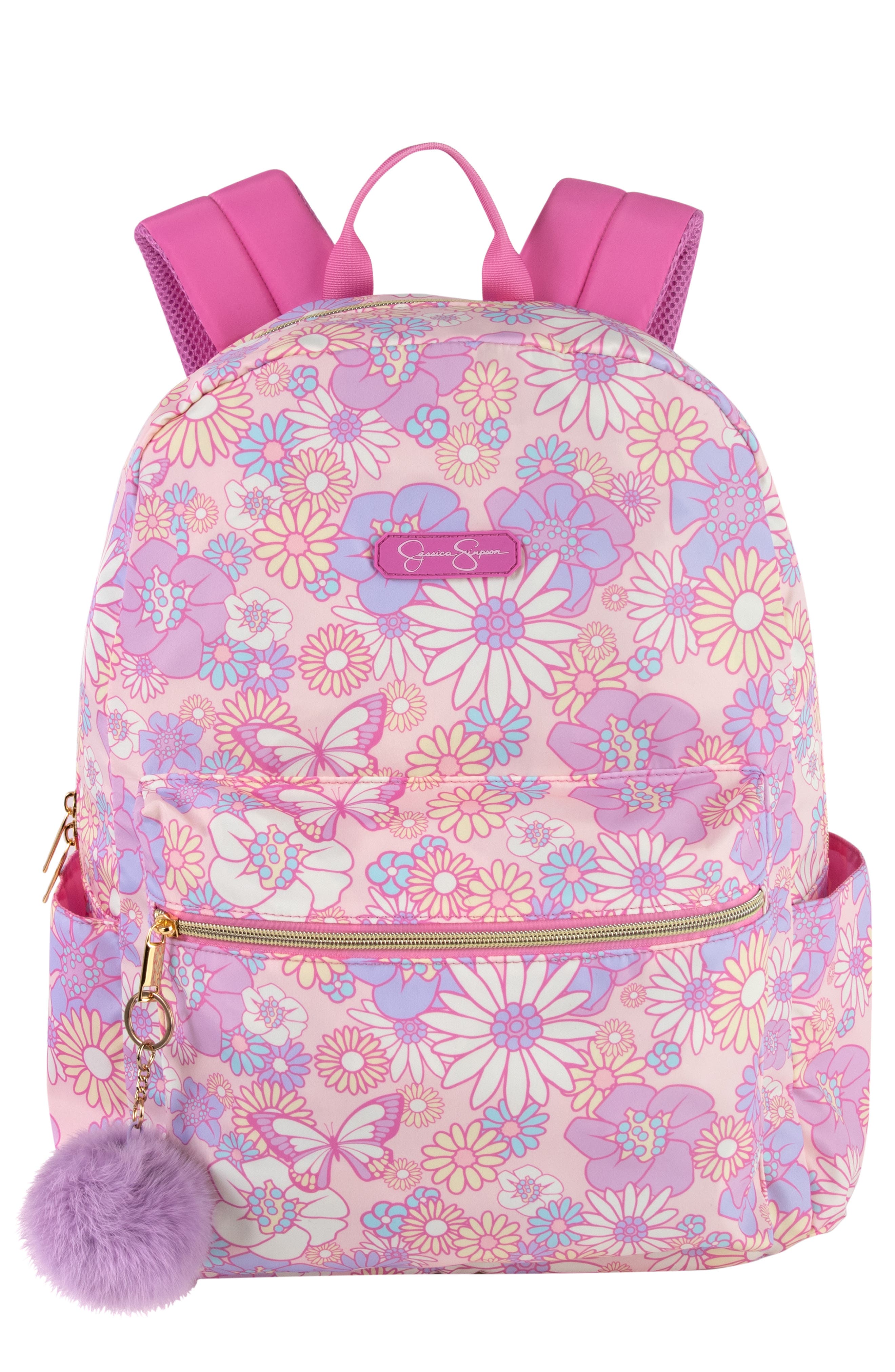 Jessica Simpson Kids' Nylon Floral Backpack with Pompom, Main, color, 