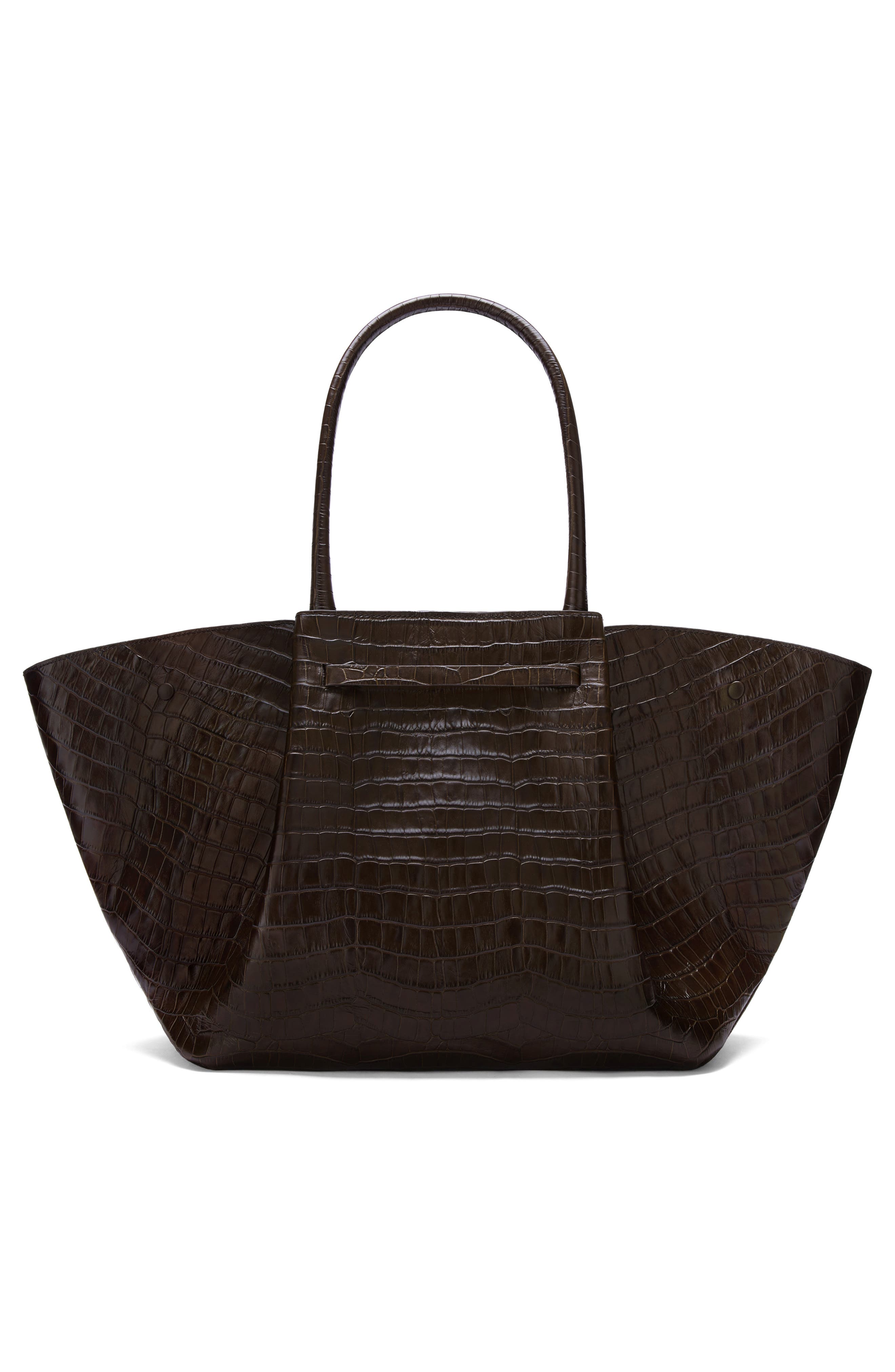 The New York Croc Embossed Leather Tote, Alternate, color, DARK CHOCOLATE