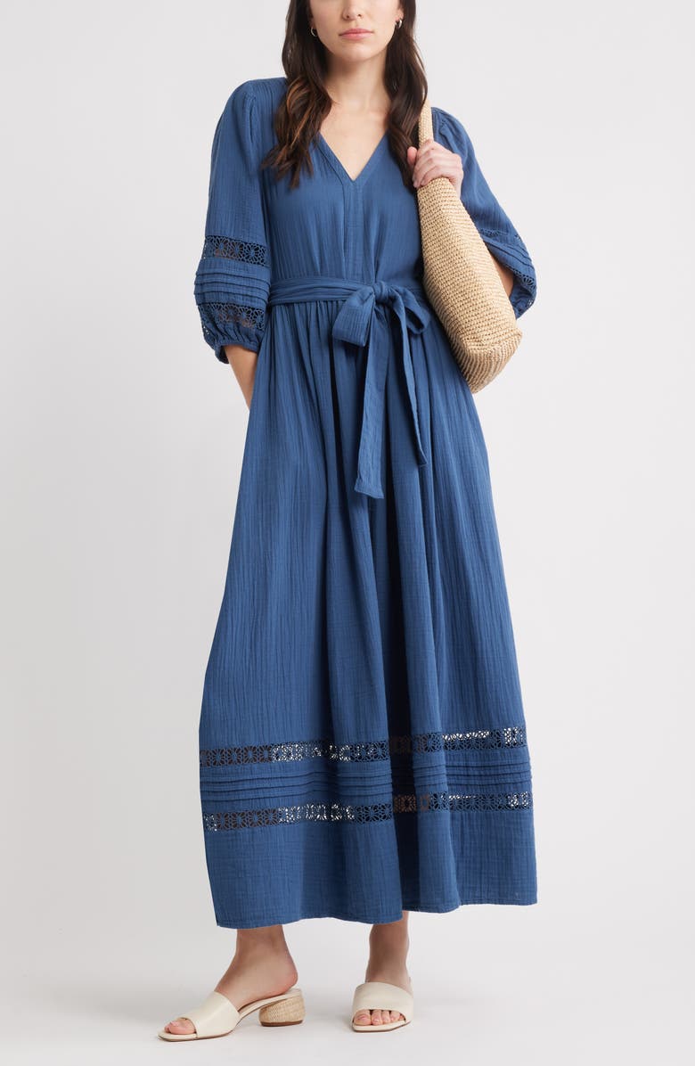 Caslon<sup>®</sup> Belted Cotton Maxi Dress, Alternate, color, Navy Denim