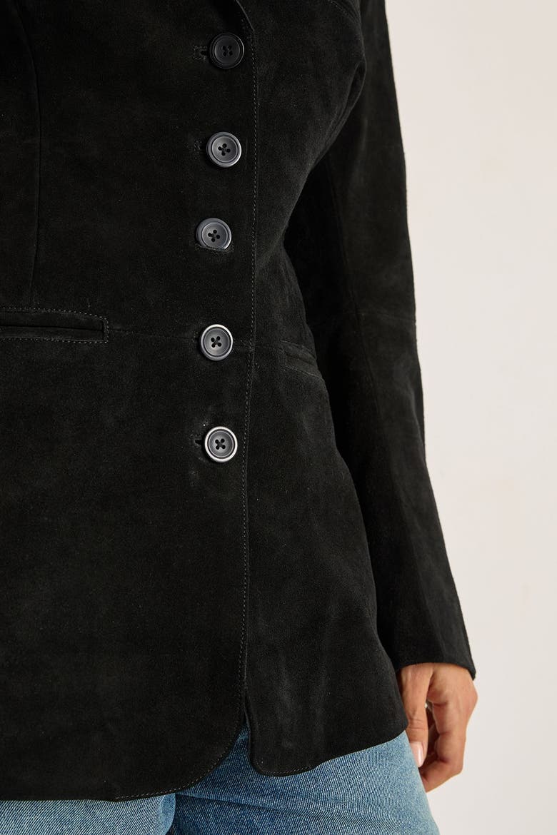 Real Suede Cinched Waist Blazer, Alternate, color, Black