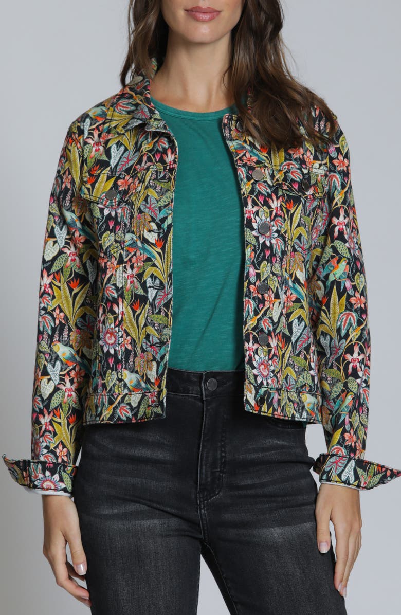 APNY Printed Denim Jacket, Main, color, Yellow Gold Multi