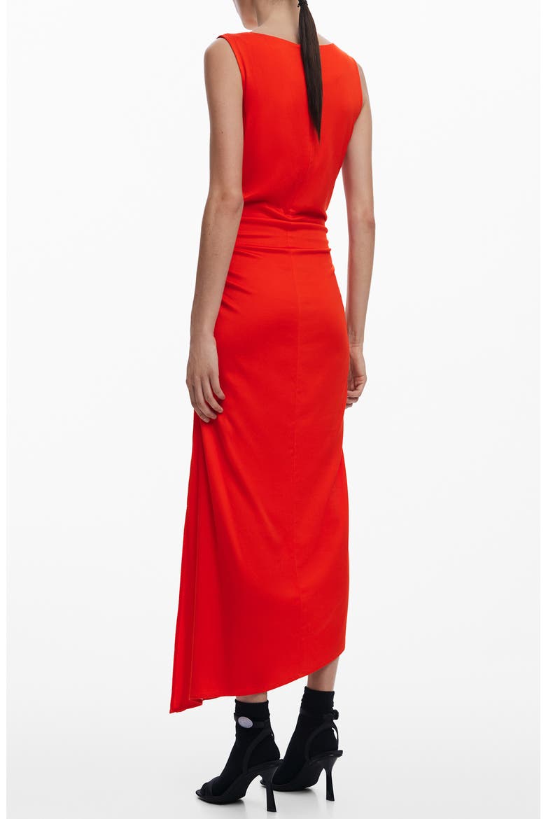 Placed Floral Sleeveless Asymmetric Midi Dress, Alternate, color, ORANGE RED