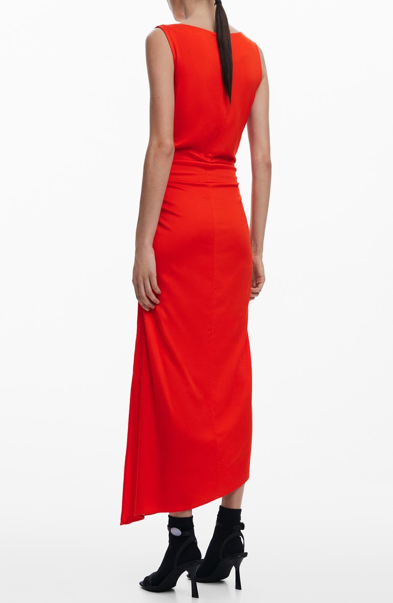 Desigual Placed Floral Sleeveless Asymmetric Midi Dress, Alternate, color, Orange Red