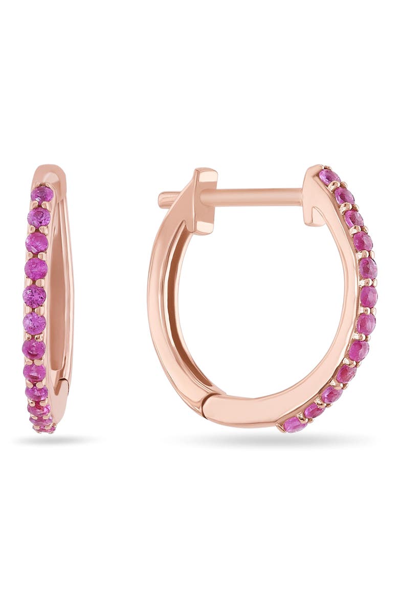14K Gold Mini Pink Sapphire Huggie Hoop Earrings, Main, color, ROSE GOLD