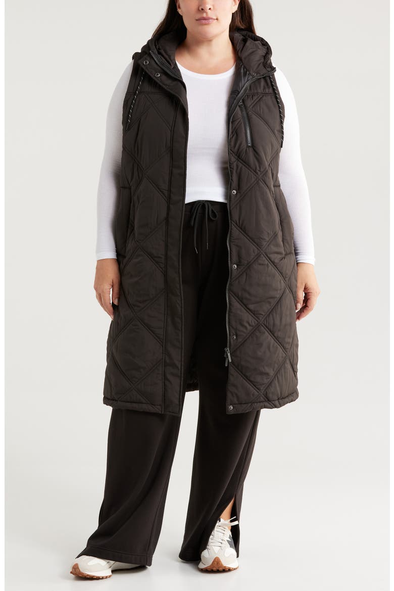 Long Hooded Puffer Vest, Main, color, BLACK