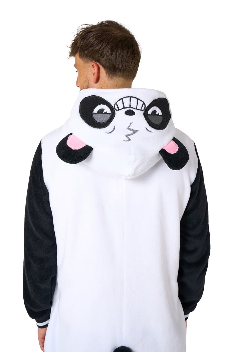Panda Hooded Fleece Costume Jumpsuit, Alternate, color, BLACK