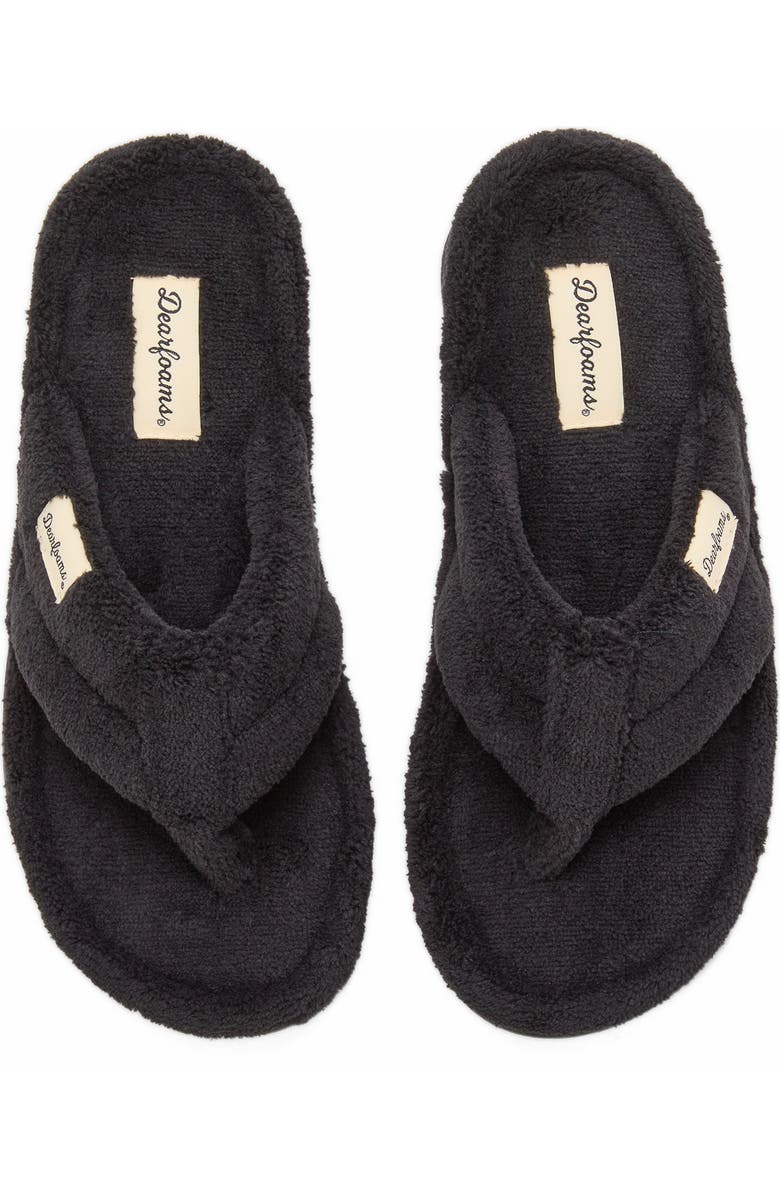 DEARFOAMS Wrenley Terry Thong Flip Flop Slipper, Alternate, color, Black