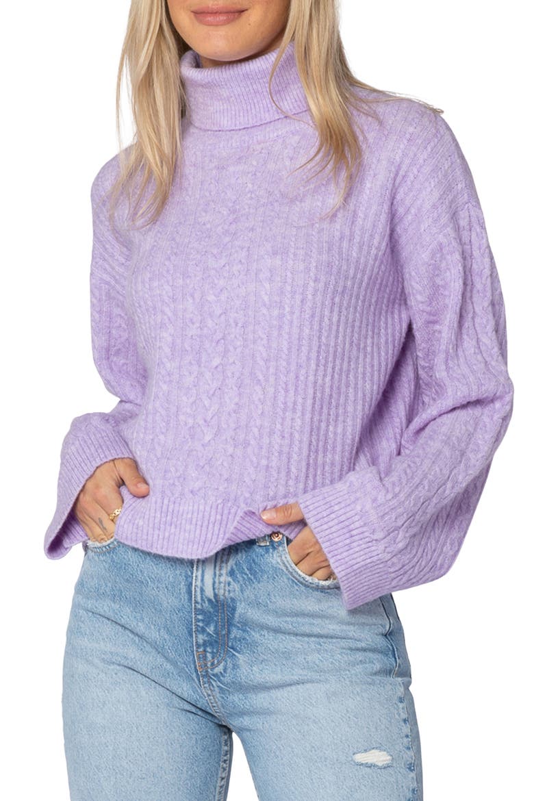 Azaria Cable Knit Turtleneck Sweater, Main, color, LILAC