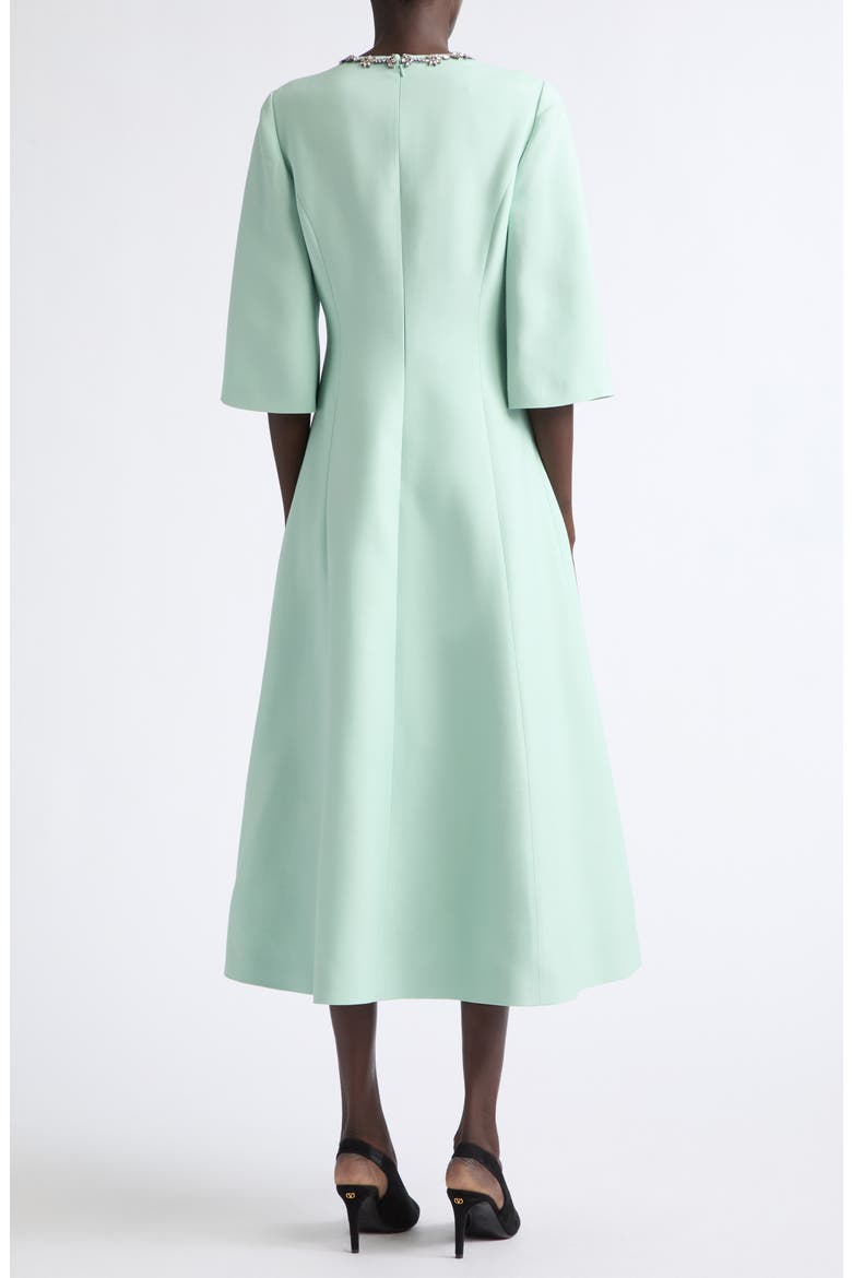 Rhinestone Embellished Wool & Silk Crepe Couture Cocktail Dress, Alternate, color, GREEN