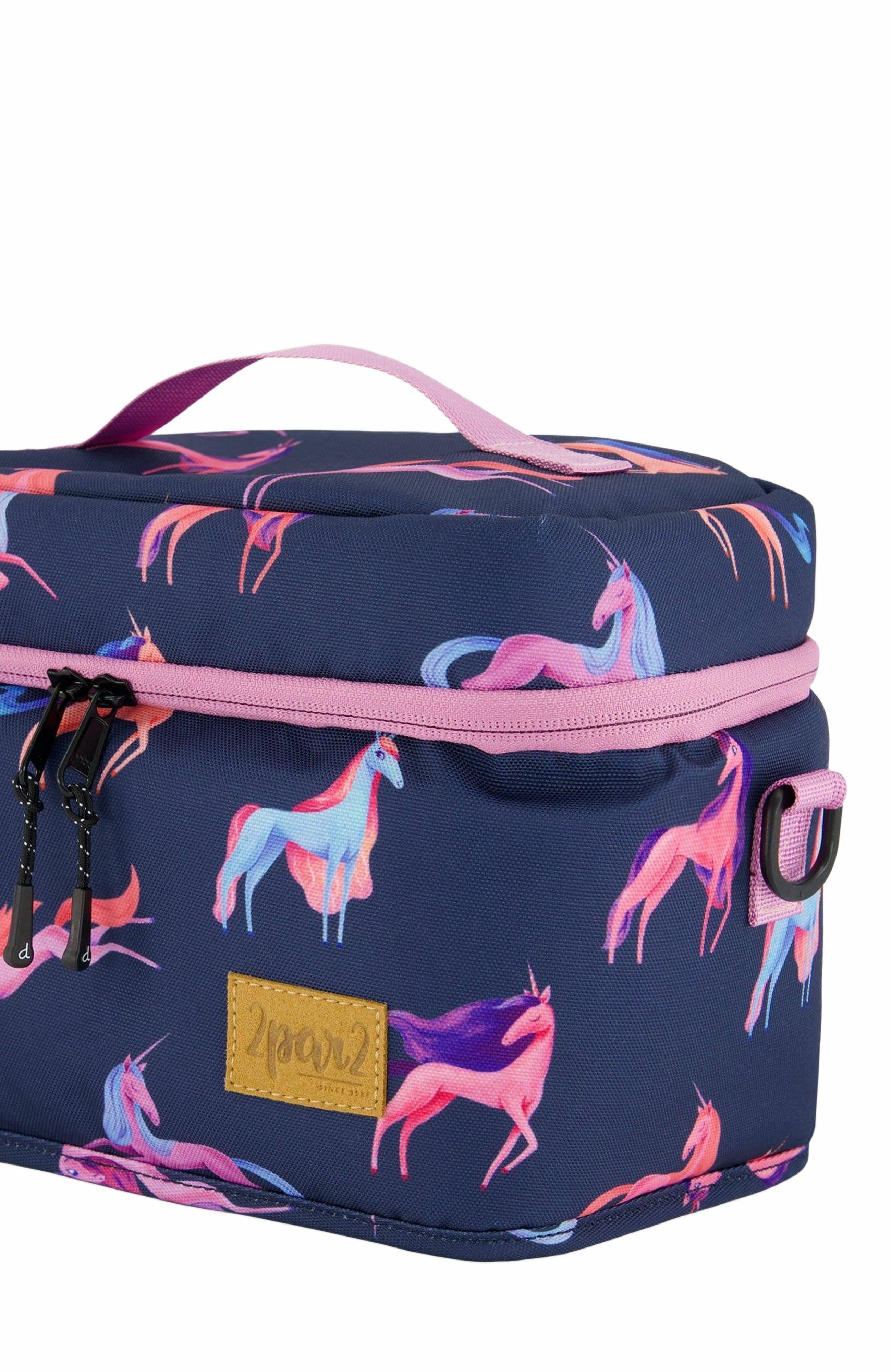 Deux par Deux Girl's Lunch Box Navy Printed Unicorn, Alternate, color, 