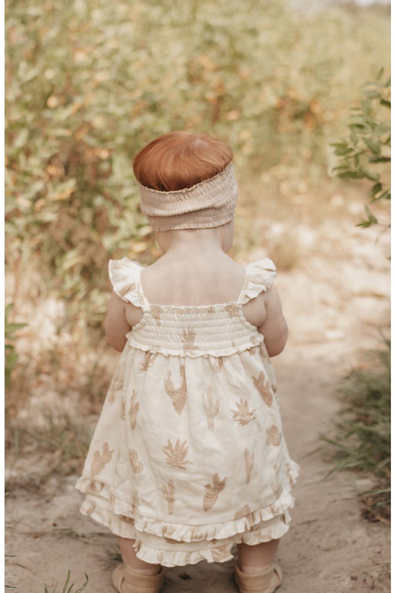 Smocked Organic Cotton Dress, Alternate, color, BUTTERCREAM CACTUS