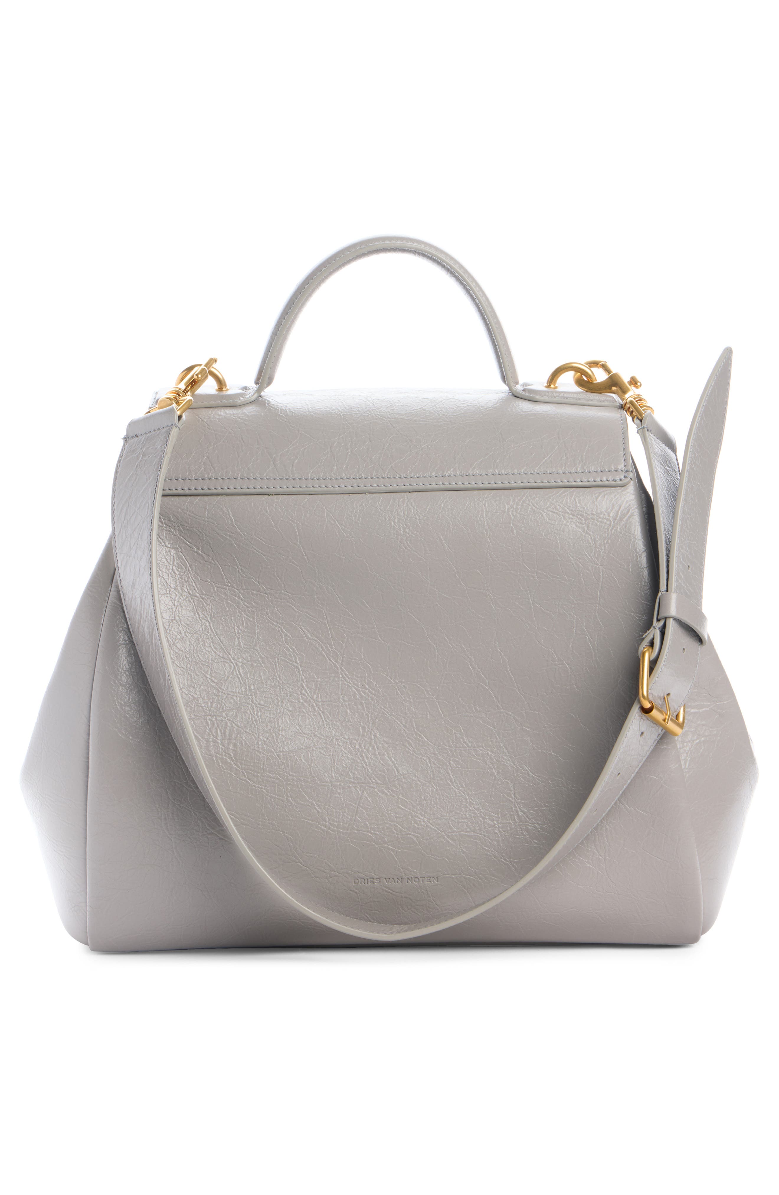 Dries Van Noten Glossy Leather Shoulder Bag, Alternate, color, Light Grey 800