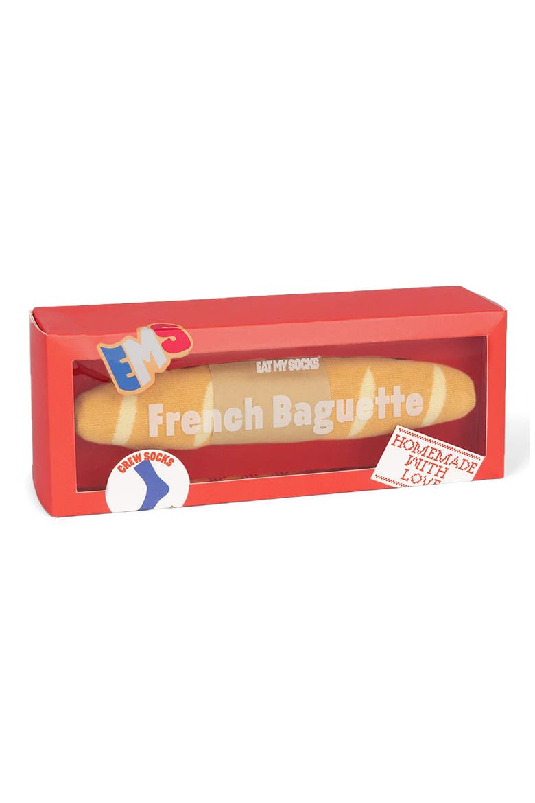 French Baguette 3D Crew Socks, Alternate, color, BEIGE