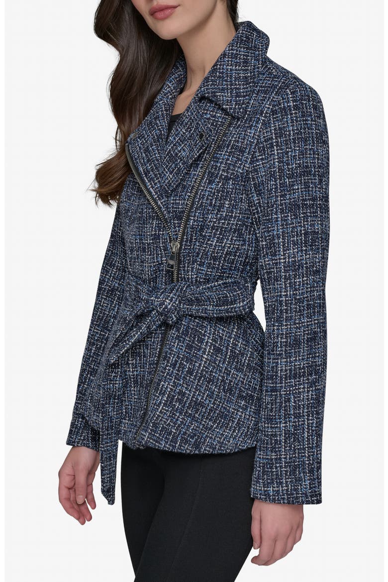 Belted Tweed Moto Jacket, Alternate, color, BLUE MULTI