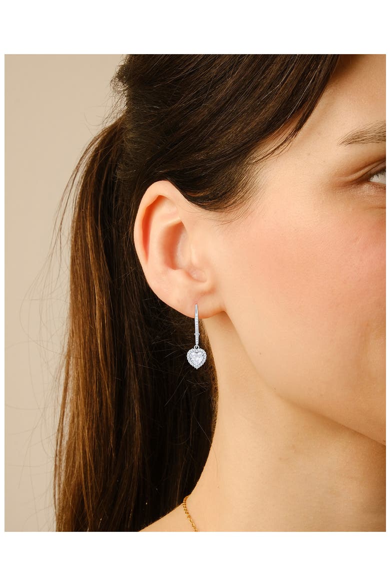 Sterling Silver Cubic Zirconia Halo Birthstone Heart Drop Earrings, Alternate, color, CUBIC ZIRCONIA/SILVER - APRIL