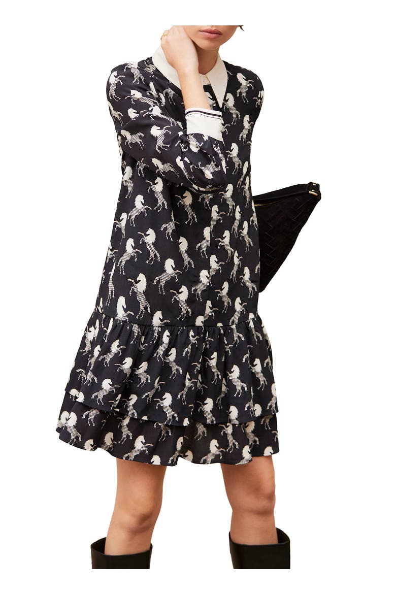 Horse Print Mini Shirt Dress, Alternate, color, Black