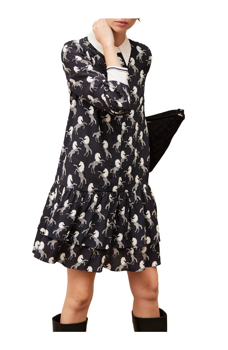 MINT VELVET Horse Print Mini Shirt Dress, Alternate, color, Black