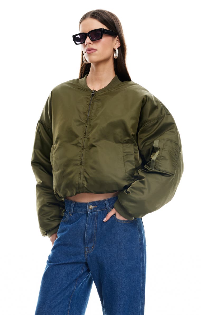 LIONESS Essential Crop Bomber Jacket, Alternate, color, Mineral