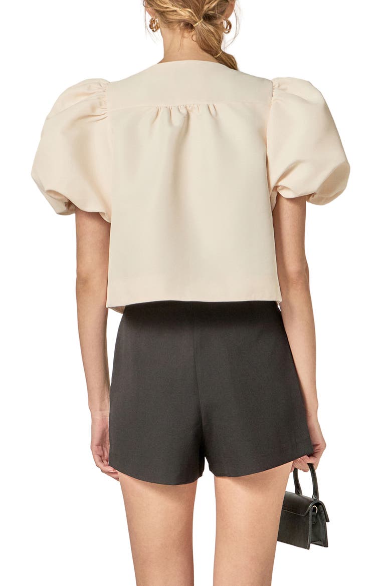 Bow Detail Puff Sleeve Top, Alternate, color, CREAM
