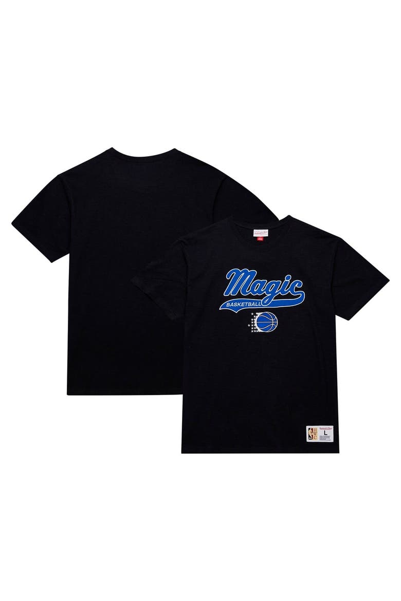Men's Mitchell & Ness Black Orlando Magic Hardwood Classics Felt Applique Slub T-Shirt, Main, color, Black