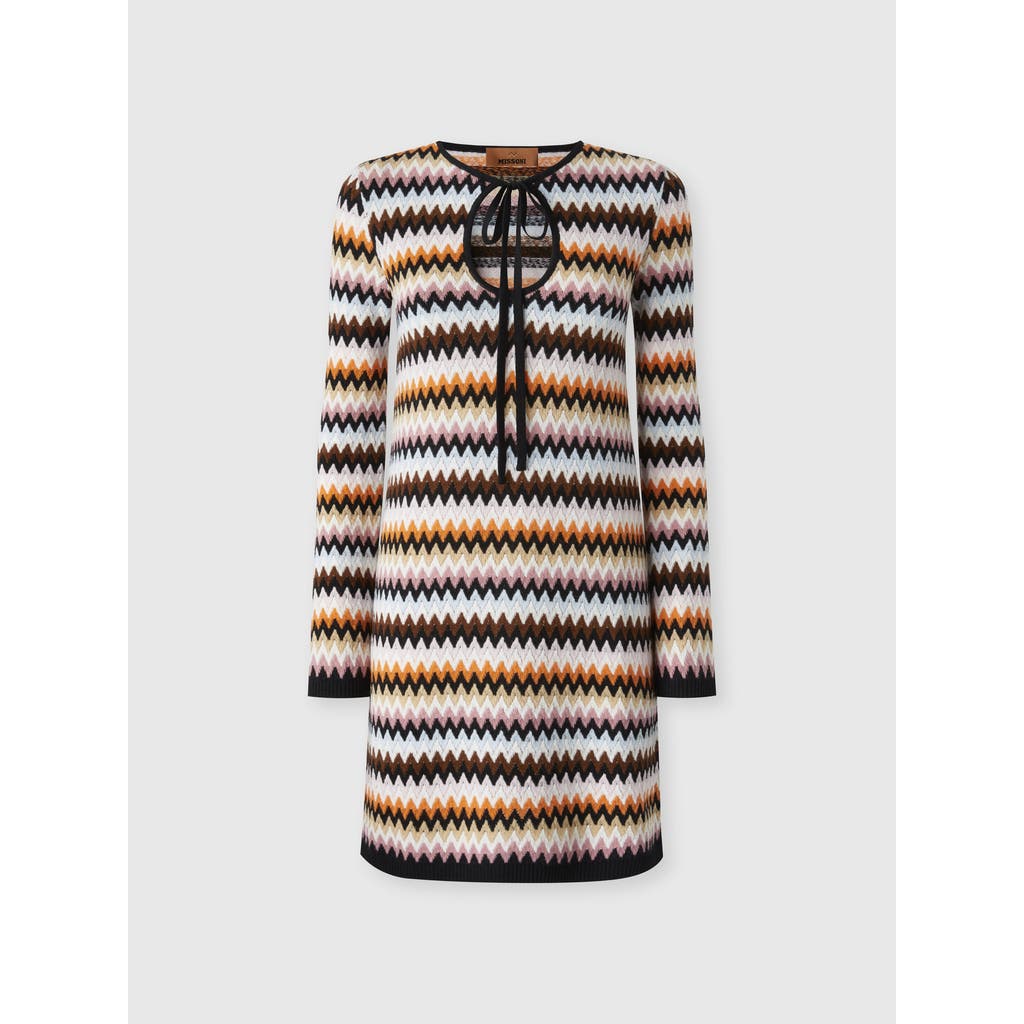 Shop Missoni Zigzag Wool Mini-dress With Contrasting Piping In Multicoloured