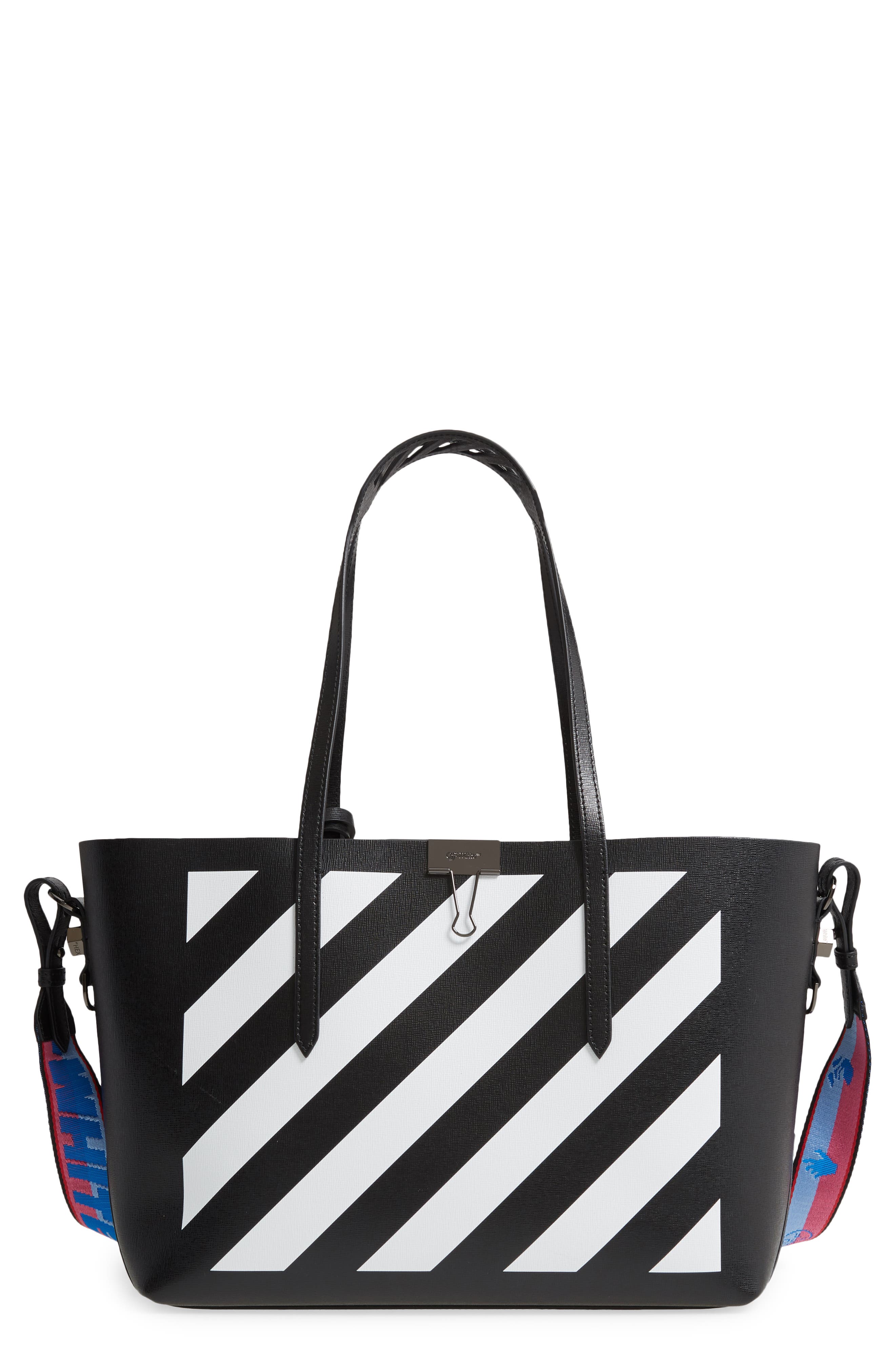 Off-White Binder Clip Diagonal Stripe Leather Shopper, Main, color, 