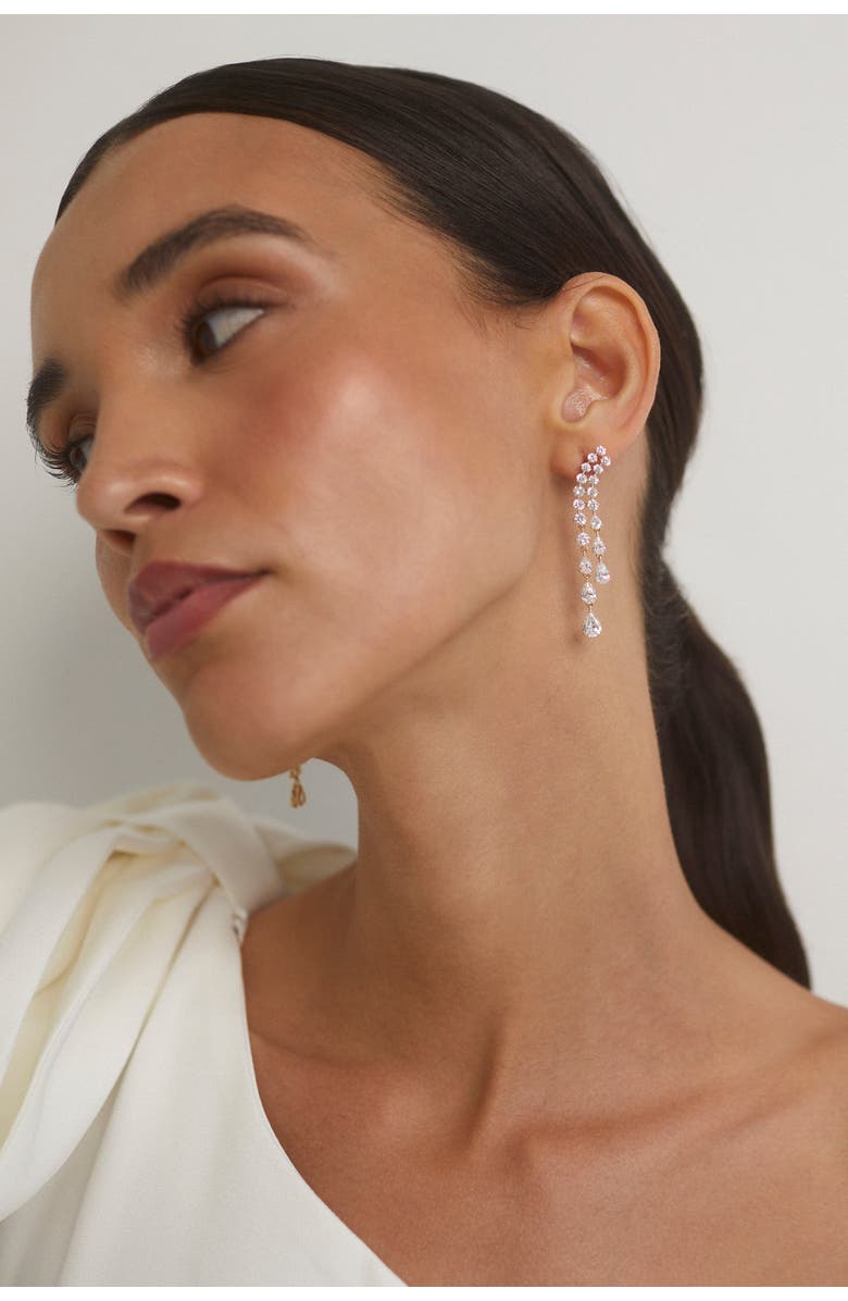 Nadri Willow CZ Double Drop Linear Post Climber Earrings, Alternate, color, Rhodium