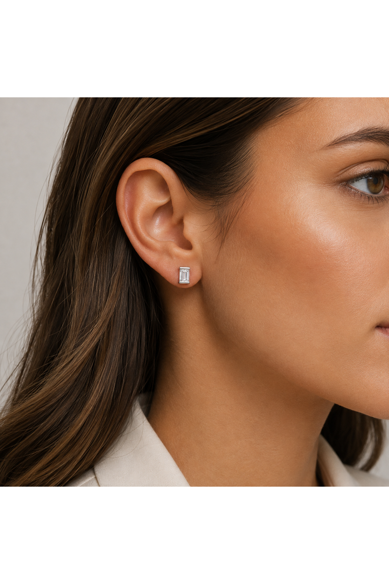 Sterling Silver Emerald-Cut Bar Set Studs, Alternate, color, Silver