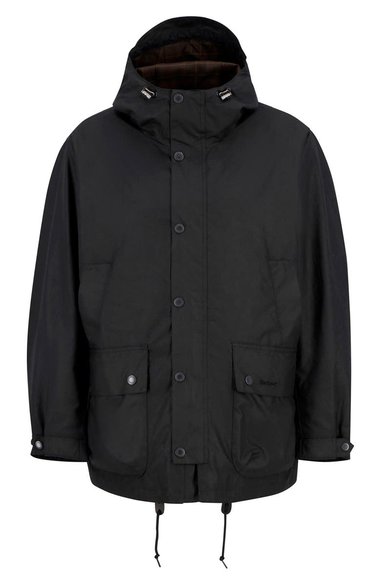 Barbour Tide Hooded Waxed Cotton Jacket, Alternate, color, Black