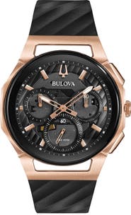 BULOVA CURV Chronograph Rubber Strap Watch, 44mm