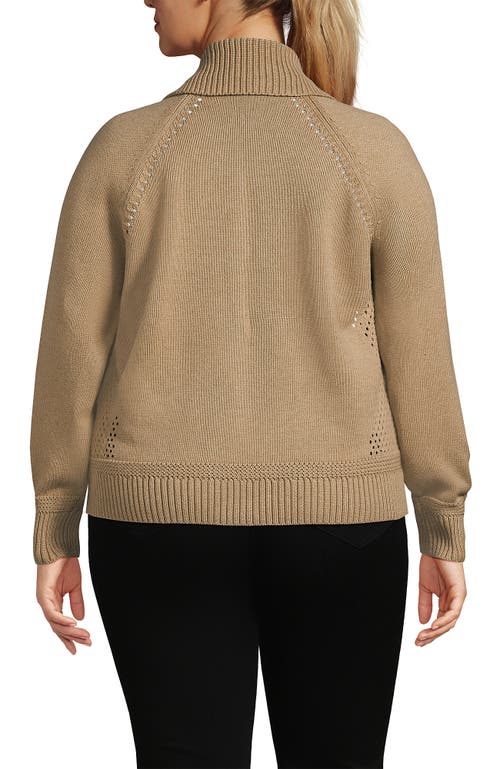 Lands' End Drifter Large Collar Zip Front Cardigan Sweater In Brown