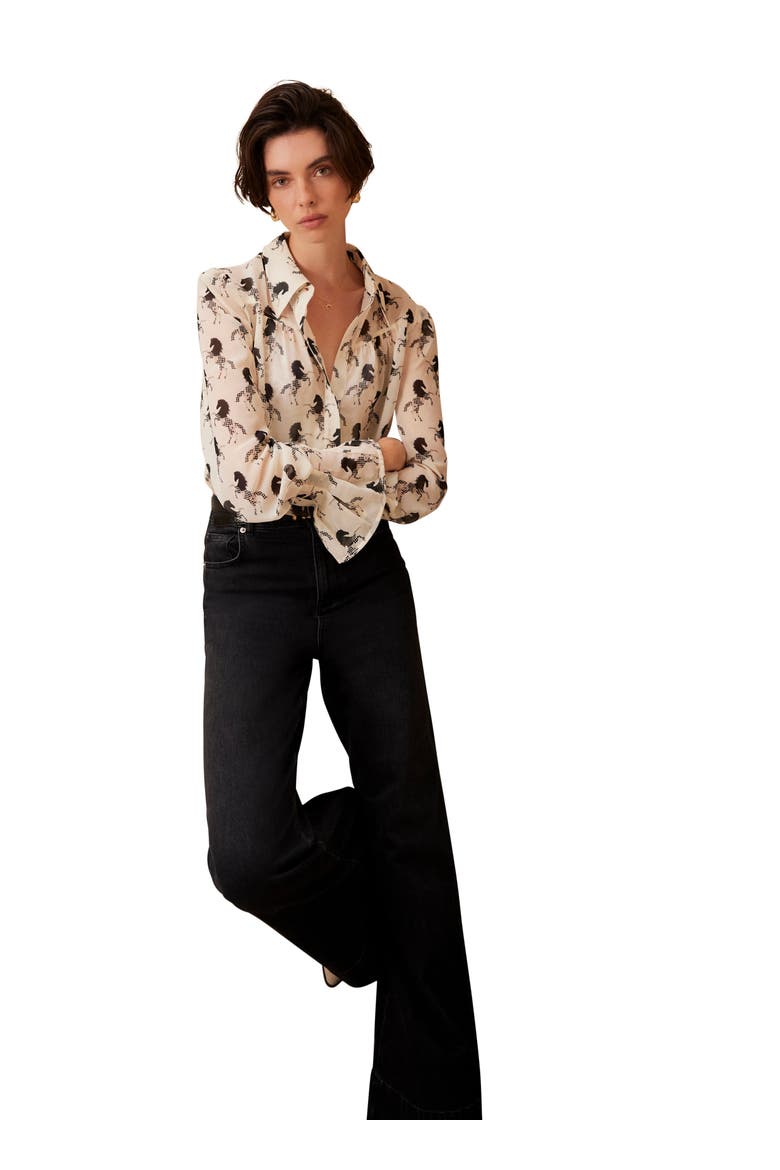 Horse Print Sheer Blouse, Alternate, color, Cream